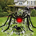 Halloween Decorations 200" Halloween Spider Web 50" Giant Spider 2Pcs 12" Spider with Triangular Spider Web for Indoor Outdoor Halloween Yard Decor,Home Lawn Costumes Parties, Haunted House Décor