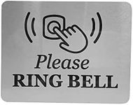 Please Ring Bell Sign with Adhesive Backing, Printed Metal Aluminium Sign with UV Lamination (Size 12 cm x 9cm) Door Entrance Reception Notice. SILVER/GOLD (Silver)