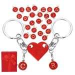 Couple Keychains, Personalized Matching Heart Keychain A-Z Pendants Heart Key Chain Set for Him Boyfriend Girlfriend Matching Couples Stuff for Valentines Anniversary Best Friend (Red)