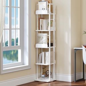 YITAHOME 5-Tier Rotating Bookcase Tall Slim Bookshelf, Living Room 360° Swivel Floor Standing Corner Shelf Book Storage Rack, Revolving Bookcase for Bedroom, Living Room, Home Office Decor