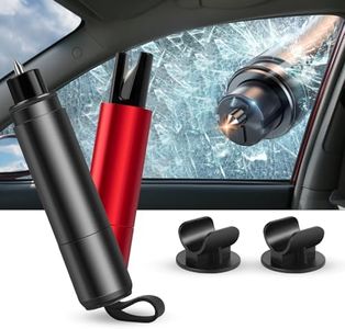 2PCS Car Safety Hammer Emergency Window Breaker, Emergency Car Window Broken Kit with Seatbelt Cutter and Glass Breaker, 2-in-1 Car Protexor Unbuckle Tool, Black and Red