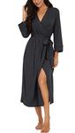 VINTATRE Women Kimono Robes Long Knit Bathrobe Lightweight Soft Knit Sleepwear Long Robe Woman V-neck Casual Ladies Loungewear Dark Gray-X-Large