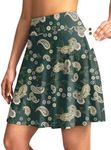 SANTINY 20'' Knee Length Skorts for Woman 4 Pockets High Waisted Women's Tennis Golf Skirts Long Athletic Skirt with Shorts, Paisley Olive, Medium