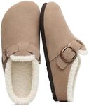 Eyriphy Women's Fur Lined Genuine Suede Clogs Fuzzy Cork Footbed Taupe
