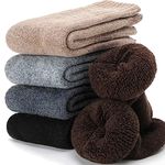 Men Merino Wool Socks Super Thick Thermal Hiking Winter Warm Work Boot Heavy Soft Cozy Stocking Stuffers for Men Gifts Socks 5 Pack(Solid Color)