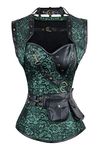 Charmian Women's Steel Boned Retro Goth Brocade Steampunk Bustiers Corset Top with Jacket and Belt Green X-Large