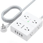 Power Bar Power Strip Surge Protector with USB, 5Ft (1.5M) Extension Cord Flat Plug with 8 AC Outlest and 4 USB Charging Ports for Home Office Travel(900Joules)