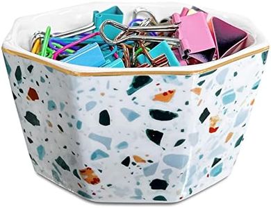 HOMSUN Paper Clip Holder Ceramic Paper Clip Holders Geometric Paperclips Holders Dispenser Cute Terrazzo Marble Organizer for Desk Binder Clip Holder Bobby Pin Hair Clip Holder Gift for Office Blue