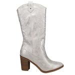 MIA Womens Taley Metallic Round Toe Casual Boots Mid Calf High Heel 3" & Up - Silver, Silver, 6.5