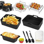 Air Fryer Accessories, Set of 10 for Ninja Air Fryer AF300UK AF400UK AF451UK /Tower T17088/Salter/Cookwise,Including Reusable Silicone Air Fryer Liner&Air Fryer Rack&Bread Pan&Mini Cake Mold (Black)