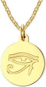 Vnox Personalizza Horus Collana con Pendente Rotondo in Acciaio Inossidabile Antico Egitto Ciondolo L'occhio Diabolico L'occhio di Horus Catena da Donna Gioielli con Monete,50cm,Oro,Argento.