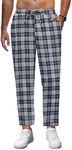 COOFANDY Mens Casual Plaid Pants Lightweight Drawstring Beach Pants Elastic Waist Linen Cropped Pants