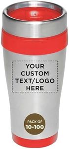 Custom Insulated Stainless Steel Travel Mugs 16 oz. Set of 10/50/100, Personalized Bulk Pack - Perfect for Coffee, Soda, Other Hot & Cold Beverages - Red