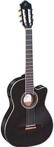 Ortega Guitars 6 String Family Series Pro Solid Top Thinline Acoustic-Electric Nylon Classical Guitar w/Bag, Right (RCE145BK)