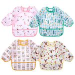 Accmor 4 Pack Long Sleeve Baby Bibs, Waterproof Sleeved Bib, Toddler Soft Bib for 6-24 Months