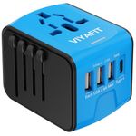 Universal International Travel Power Adapter, All in One Wall Charger with High Speed 2.4A 3xUSB, 3.0A Type-C, European Adapter, Worldwide AC Outlet Plugs for UK, EU, AU & Asia (Blue)