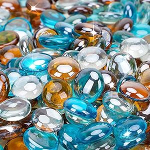 Stanbroil 10-Pound Blended Fire Glass Beads - 1/2 inch Reflective Fire Glass Drops Blended Caribbean Blue,Crystal Ice,Caramel Luster for Indoor and Outdoor Gas Fire Pits and Fireplaces