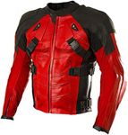 LP-FACON Mens DP Sport Motorcycle Riding Jacket | Racer Protective Armor Padded Biker Leather Jacket, Dpool Red & Black, Small