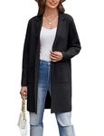 GRACE KARIN Women's Open Front Long Cardigan Long Sleeve Lapel Sweater Blazer with Pockets Casual Knit Oversized Coat Black X-Large