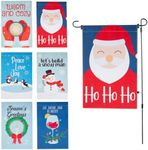 Christmas Garden Flags Value Pack- Set of 6 Double Sided, Unique 12” x 18” Signs- Weatherproof Banners for Indoor/Outdoor, Xmas Holiday Decor for Lawn, Pathway, Yard- Santa, Snowman, Penguins & More