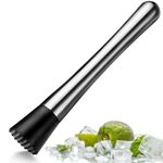 FLOW Barware Cocktail Muddler | Steel Ice Crusher & Bar Muddler For Cocktail Making, Fruit Crushing, Muddling & Mojito Making - Silver