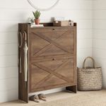 VASAGLE Shoe Storage Cabinet Organizer with 2 Flip Drawers, Freestanding Narrow Shoe Rack Cabinet for Entryway, Farmhouse Style, Fits 14 to 16 Pairs, Honey Brown UHSC203KB01S