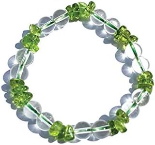 Joyfulmuze Peridot and Clear Quartz Stretch Bracelet, Handmade Natural Raw Irregular Green Transparent Gemstones, Simple Spiritual Jewelry, Healing Chakra Bracelet, Gifts for Women, 8mm Fits 6.5-7”