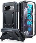 FNTCASE for Google Pixel 8 Case: Shockproof Protective with Built-in Screen Protector & Kickstand - Heavy Duty Dual Layer Rugged Military Grade Drop Proof Cell Phone Cover (Black)