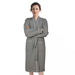 Weave Essentials Waffle Dressing Gown - 100% Cotton Kimono Style Bathrobes for Adults, Premium Dressing Gown with Warp Belt & 2 Functional Pockets, Lightweight, Machine Washable | Grey