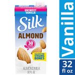 Silk Almond Milk Unsweetened Vanilla 32 Fluid Ounce (Pack of 6) Brand New