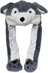 JOYHY Kids Adults Plush Hat Ear Moving Ear Flap Hat with Paw Grey Wolf