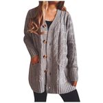 Clearance Under 5.00 Women Chunky Knitted Cardigan Sweater Open Front Button Sweaters Coat 2024 New Cable Knit Outwear With Pocket Lightning Deals Today