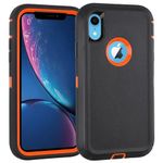 droperprote Compatible with iPhone XR Case, 3 Layers Military Full Body Drop Protective Heavy Duty Shockproof Dustproof iPhone XR Case with Front Hard Cover Frame iPhone XR 6.1 inches (Black Orange)