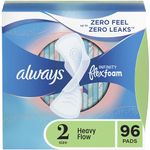 Always, Infinity With FlexFoam Pads For Women, Size 2, Heavy Absorbency With Wings, 96 Total Count (3 Packs of 32 Count)