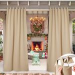 NICETOWN Waterproof Outdoor Curtains 96 inches Long- Sticky Solid Windproof Sun Blocking Outdoor Blackout Curtain for Cabana/Balcony (1 Panel,52 Inches Wide,Biscotti Beige)