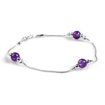 HENRYKA 925 Sterling Silver & Amethyst Gemstone Bracelet | Boho Style Snake Chain & Amethyst Beaded Bracelet | Unique Summer Jewellery & Holiday Fashion Accessory for Teenage Girls & Women