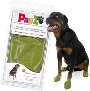 PawZ Rubber Dog Boots for Large Paws - All-Weather Waterproof Dog Shoes, Anti-Slip Traction for Rain, Snow, Mud & Hot Pavement - Pull-On Dog Booties, Olive Green - Large (3"- 4") - Pack of 12