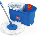 Gala Quick Spin Mop, Easy Wheels & Large Bucket with 2 Microfiber Refills, Floor Cleaning Mop with Bucket, Pocha for Floor Cleaning, Mop Set (White and Blue)