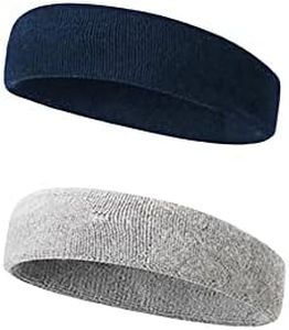 FRAINBOWZ 2PCS Sports headband Sweat guide band Men's and women's fashion Running Kickball Tennis fitness Yoga sweat absorption headband Headband Suitable for men and women of all ages (blue + gray)