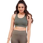 NYKD All Day Essential Full Coverage Cotton Sports Bra for Women with Removable Padding and Racerback - Sports Bra, NYK059, Beetle Green, L, 1N