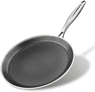 DCIGNA Nonstick Crepe Pan, 11Inch Stainless Steel Crepe Pan, Honeycomb Coating Flat Skillet Tawa Dosa Tortilla Omelet Griddle Pan, PFOA Free, Induction Compatible