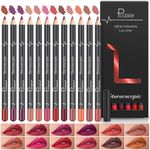 12 Colors Lip Liner Pencil Set - Long Lasting Lip Liner Matte Lipstick High Pigmented Waterproof Natural Lip Liner Pen Makeup Pen