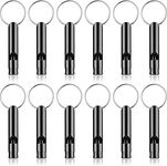 Weewooday 12 Pieces Emergency Whistle with Keychain Aluminum Whistle Emergency Survival Whistles Loud Sound Safety Whistle for Camping Hiking Boating Hunting Outdoors Sports Pets Training(Black)