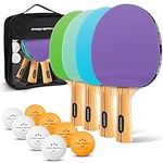 PRO SPIN Ping Pong Paddles - High-Performance | Premium Table Tennis Rackets, 3-Star Ping Pong Balls, Compact Storage Case (4-Player Set, Purple/Blue/Mint/Green)