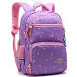 Kid Girls School Backpack with Chest Strap Princess Heart Big Elementary Bookbag, Purple, Medium for Elementary, Laptop