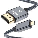 RUXELY Micro HDMI to HDMI Cable 3M,4K 60Hz 3D Nylon Braided Micro HDMI Lead Type D Cord for Raspberry Pi 4 4b,GoPro Black Hero 7 6 5 4,Sony Camera A6000 A6300 A6400,Nikon B500,Lenovo Yoga 3 Pro 710