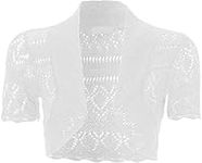 GirlzWalk® Kids Girls Short Sleeve Front Open Bolero Knitted Cropped Cardigan Shrugs Sweater Tops (White, 11-12 Years)