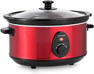 Andrew James 3.5L Slow Cooker, Removeable Easy Clean Ceramic Bowl, 3 Temperature Settings, Energy Efficient, Tempered Glass Lid, Cool Touch Handles & Non-Slip Feet (Red)