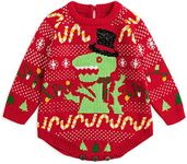 Simplee kids Ugly Christmas Sweater Family Matching Outfits for Holiday Party Knitted Pullover, I-red Dinosaur Romper, 6 Months