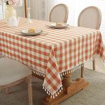 Laolitou Checkered Tablecloth Rectangle Washable Buffalo Plaid Fall Table Cloth with Tassel Cotton Linen Gingham Thanksgiving Table Cover for Dining Room, Orange, Rectangle, 55''x70'', 4-6 Seats